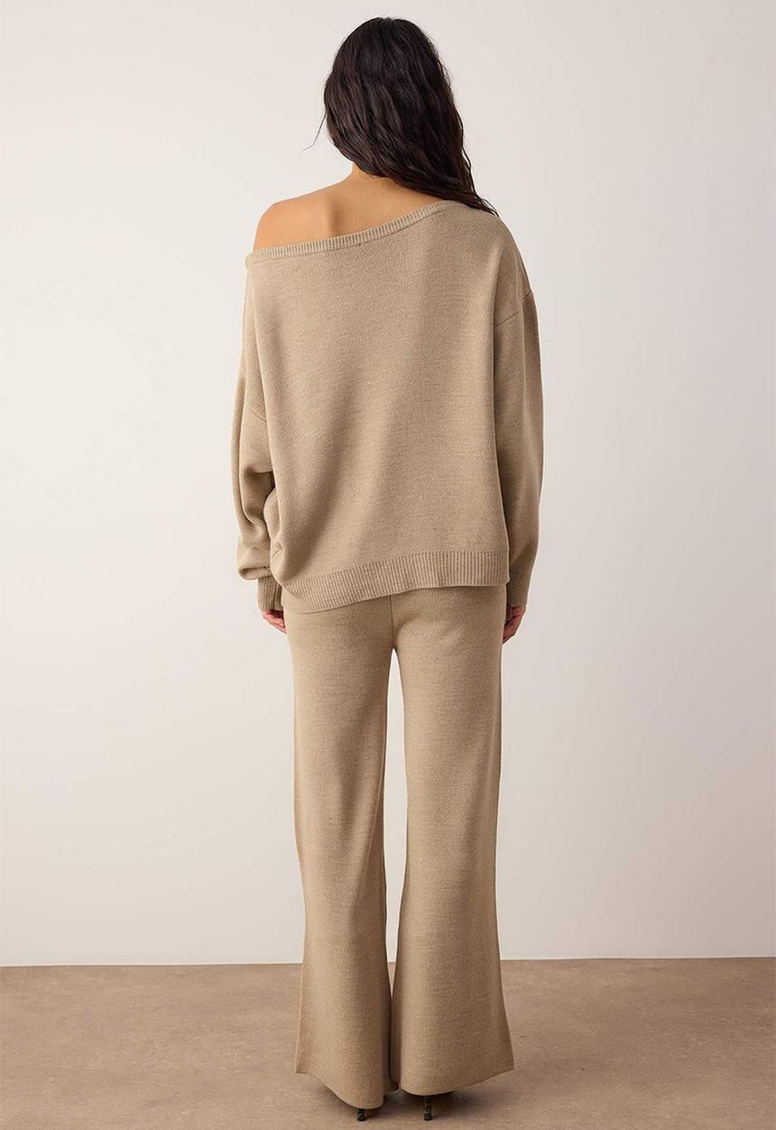 Trendyol - Boat Neck Sweater-Pants Knitwear Bottom-Top Set - Mink