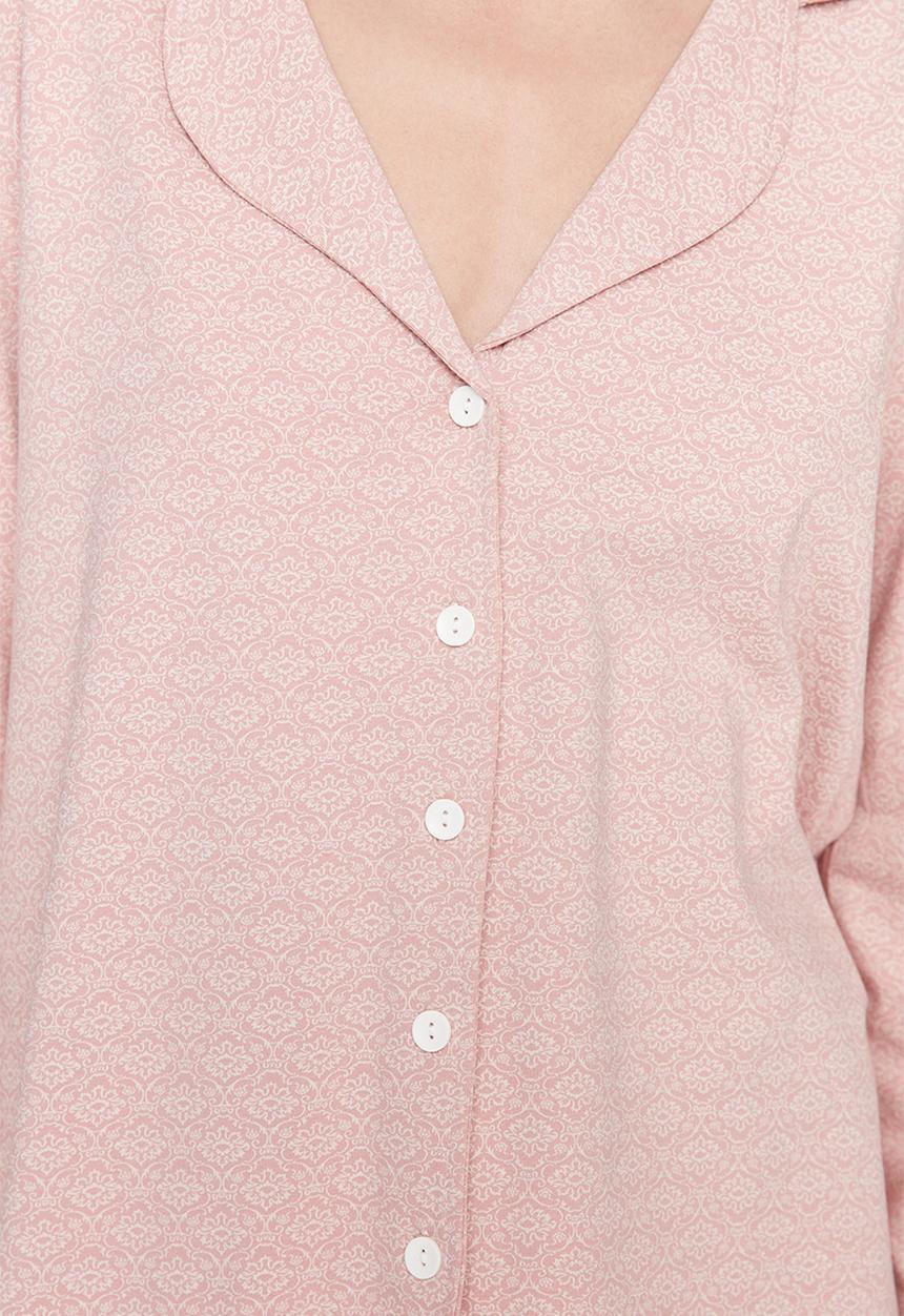 Trendyol - Printed Knitted Pajamas Set - Powder