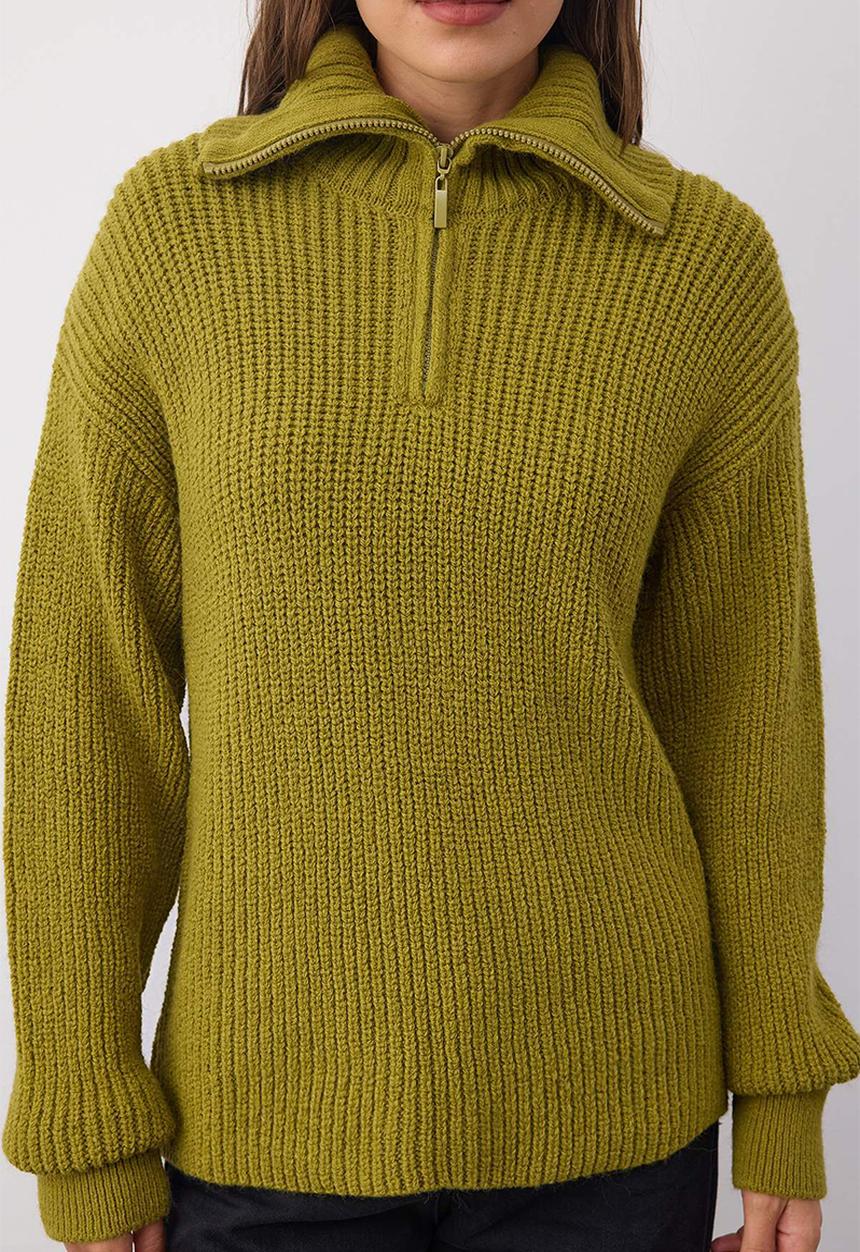 Trendyol - Wardrobe Essentials Soft Textured Knitwear Sweater - Oil Green