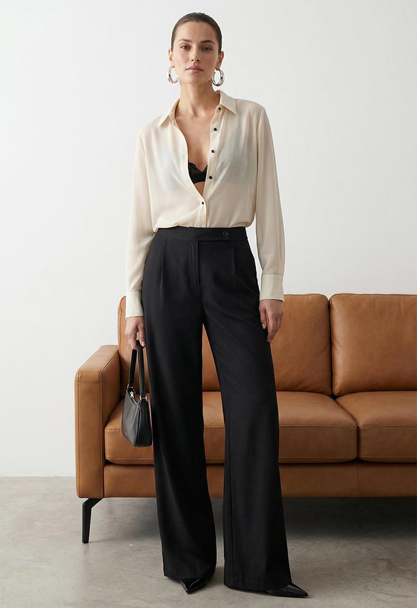Trendyol - Wide Leg High Waist Pants - Black