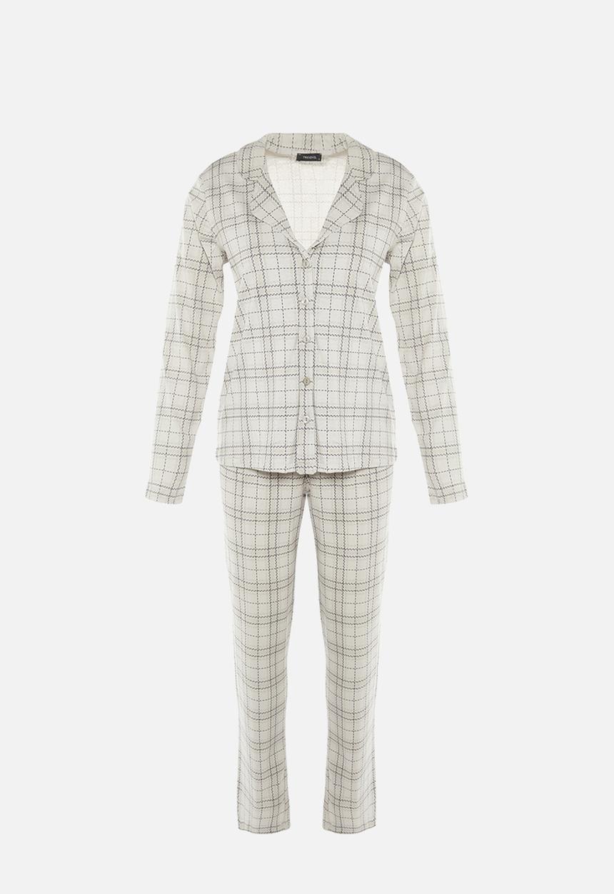 Trendyol - Plaid Knitted Pajamas Set - Gray