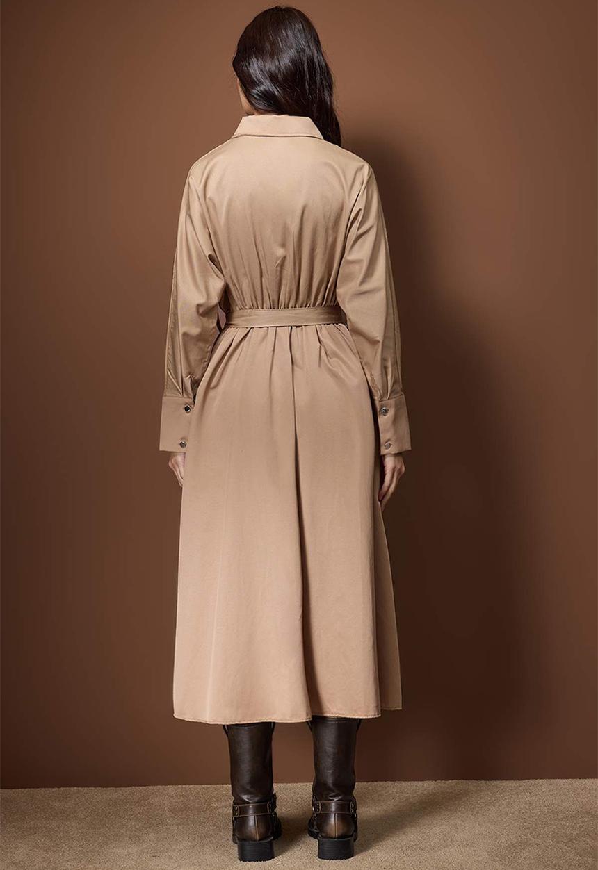 Trendyol - Belted Midi Woven Dress - Mink