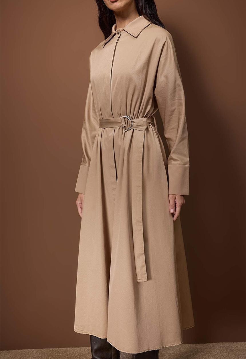 Trendyol - Belted Midi Woven Dress - Mink