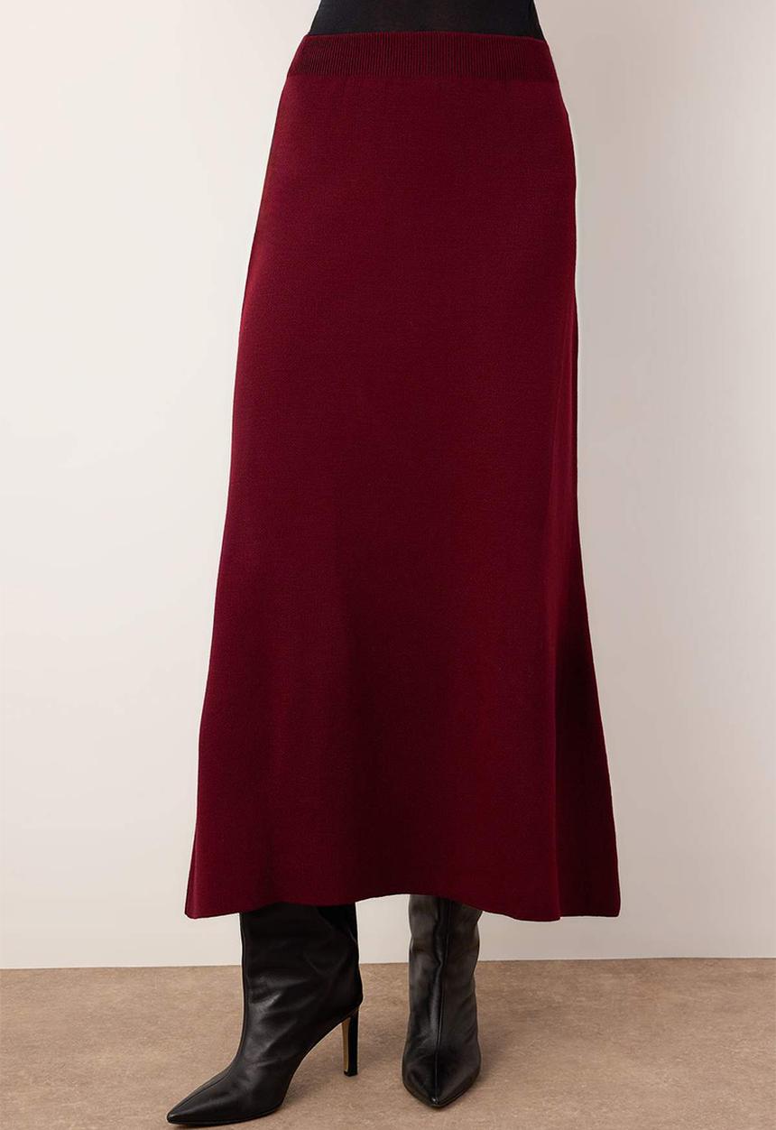 Trendyol - Gold Buttoned Knitwear Skirt Suit - Plum