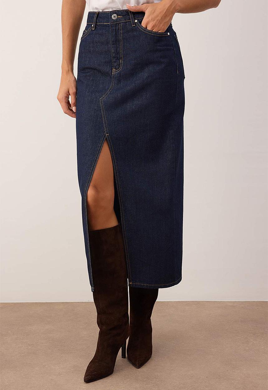 Trendyol - Maxi Denim Skirt - Dark Blue
