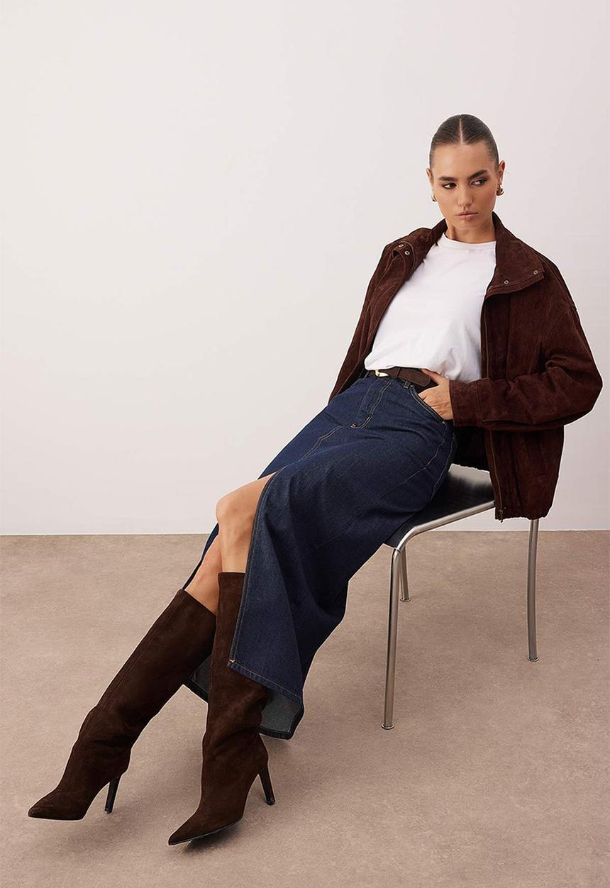 Trendyol - Maxi Denim Skirt - Dark Blue