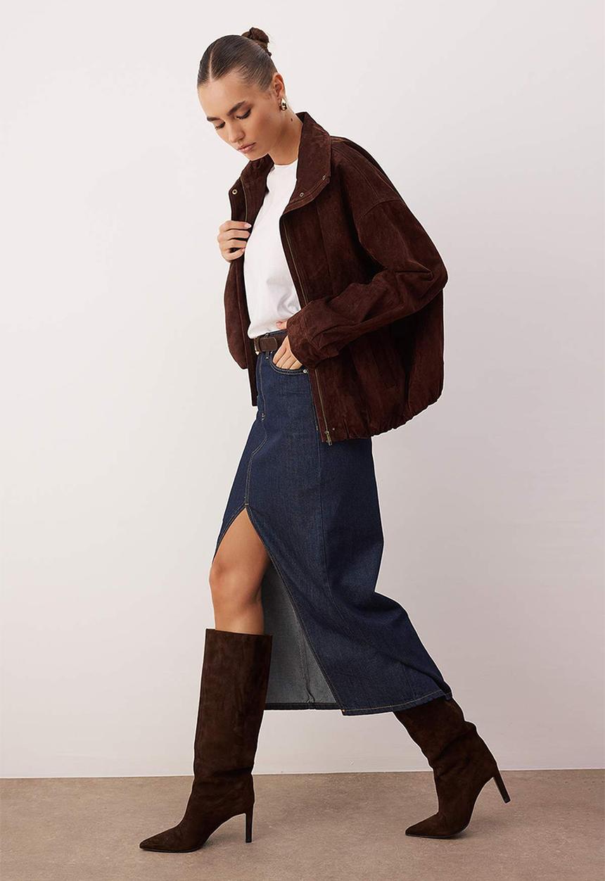 Trendyol - Maxi Denim Skirt - Dark Blue