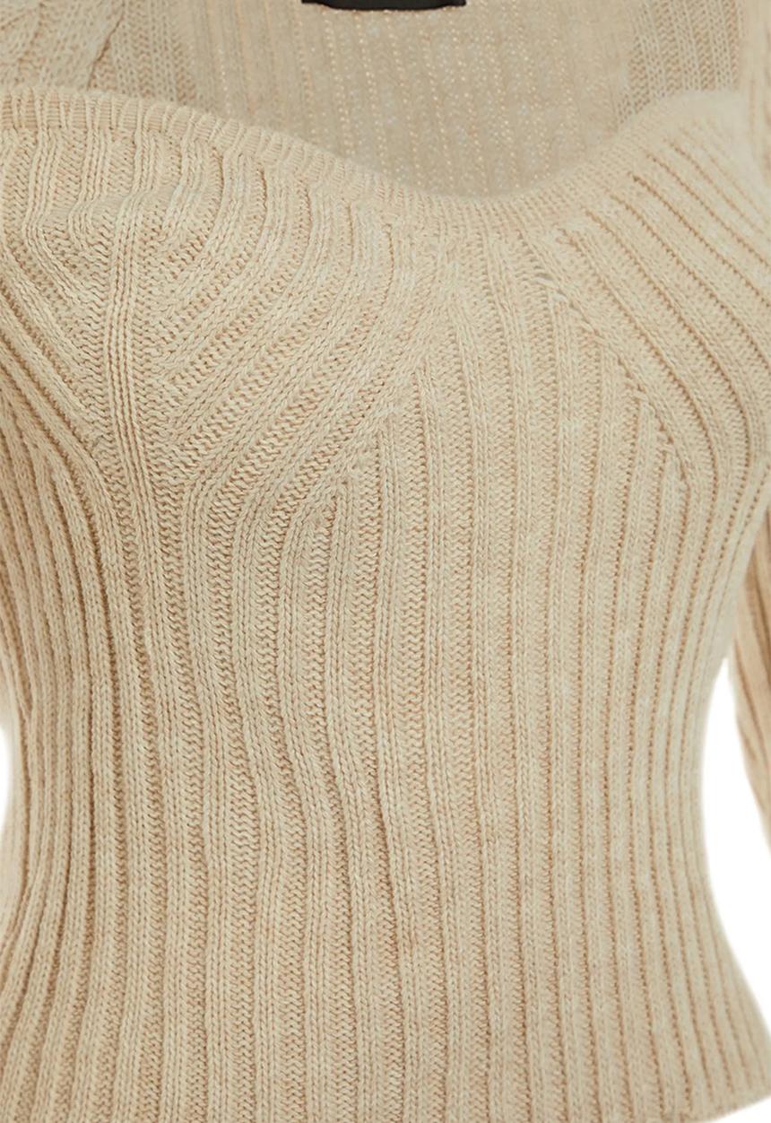 Trendyol - Crop Heart Collar Knitwear Sweater - Stone
