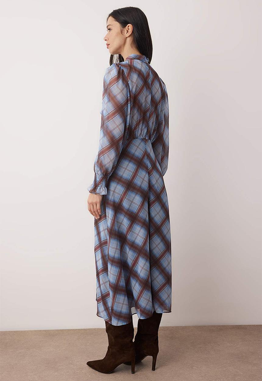 Trendyol - Plaid Lined Woven Dress with Tie Detail - Multi-Colored