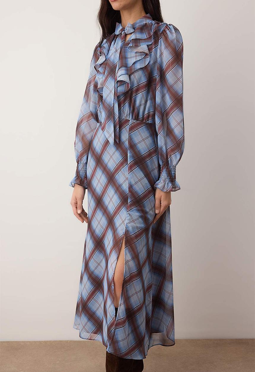 Trendyol - Plaid Lined Woven Dress with Tie Detail - Multi-Colored