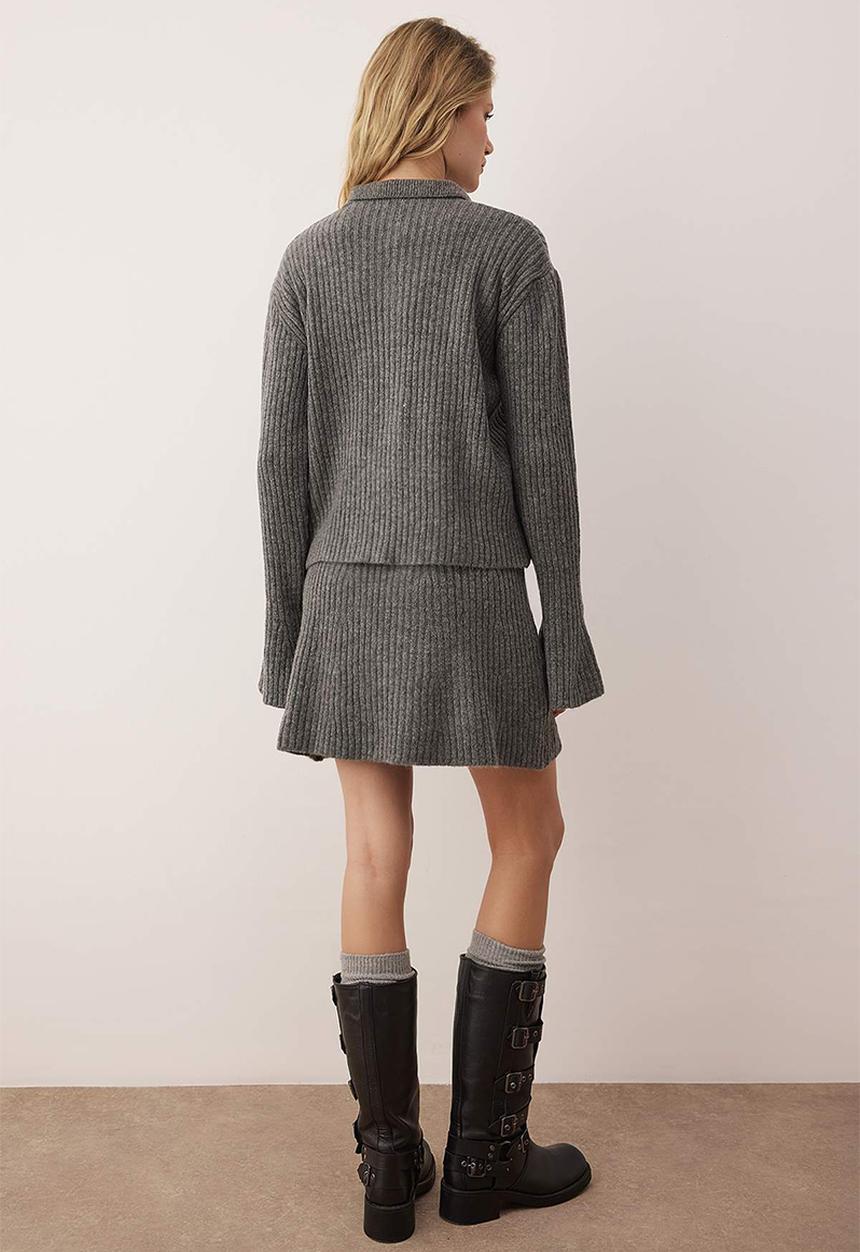 Trendyol - 2-Piece Cardigan-Skirt Knitwear Bottom Top Set - Anthracite