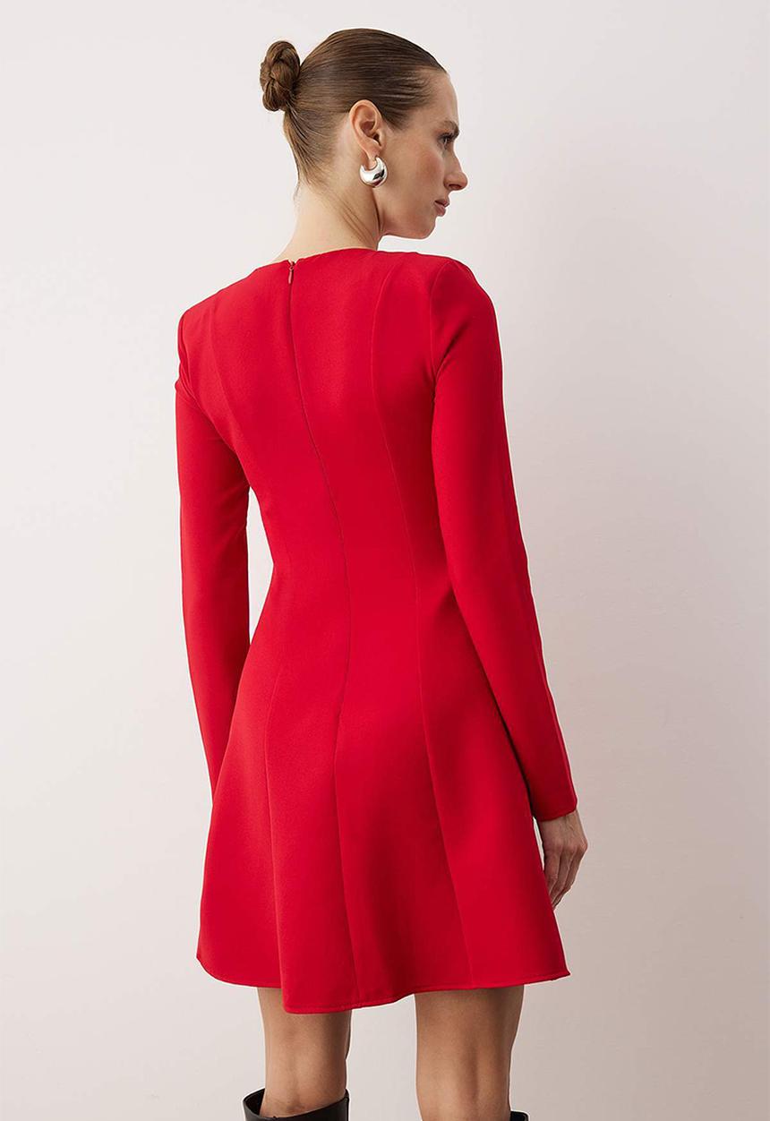 Trendyol - Straight Mini Woven Dress - Red