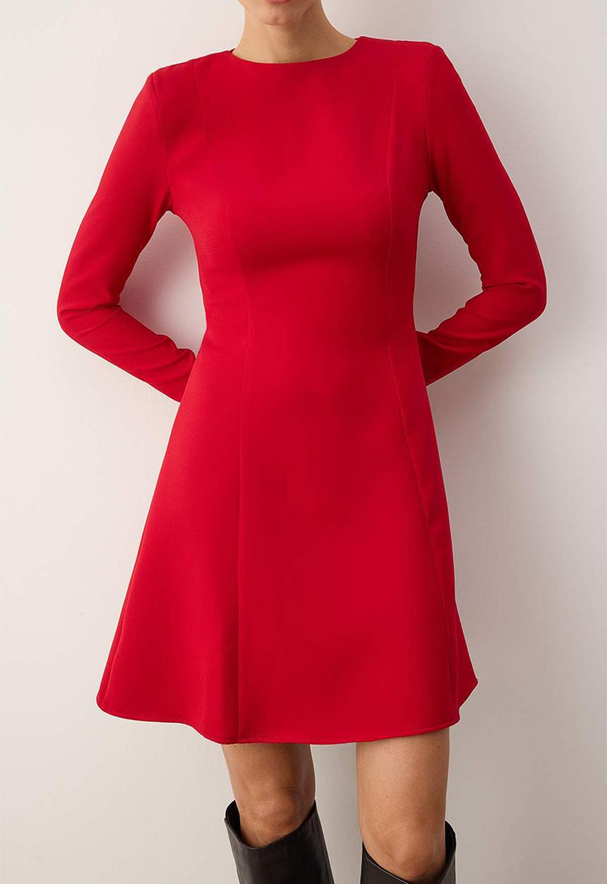 Trendyol - Straight Mini Woven Dress - Red