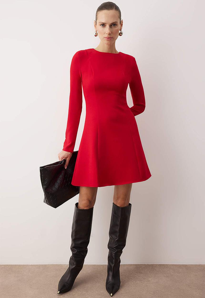 Trendyol - Straight Mini Woven Dress - Red