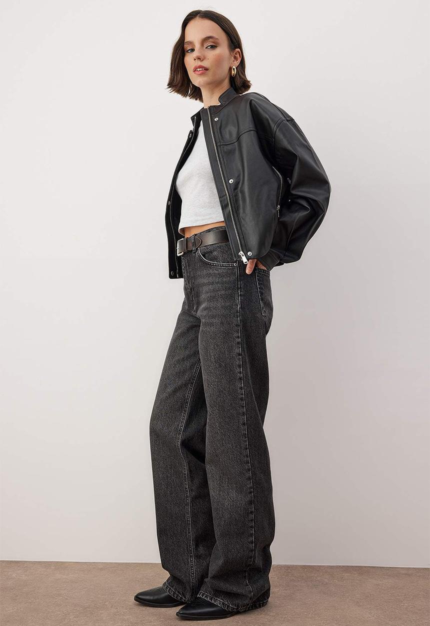 Trendyol - High Waist Wide Leg Jeans - Black