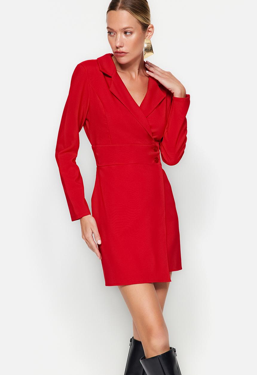 Trendyol - Button Detailed Mini Woven Jacket Dress - Red