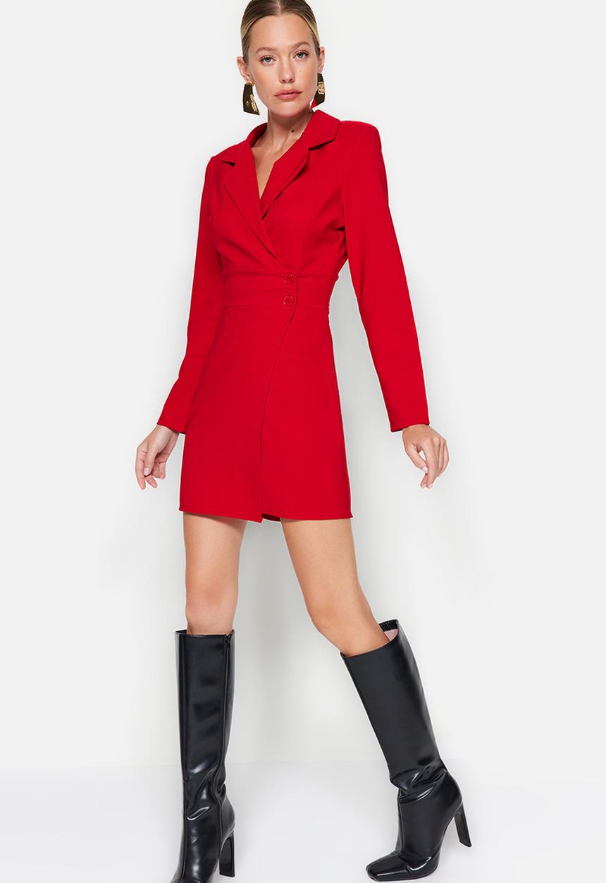 Trendyol - Button Detailed Mini Woven Jacket Dress - Red