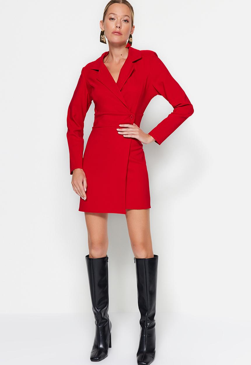 Trendyol - Button Detailed Mini Woven Jacket Dress - Red