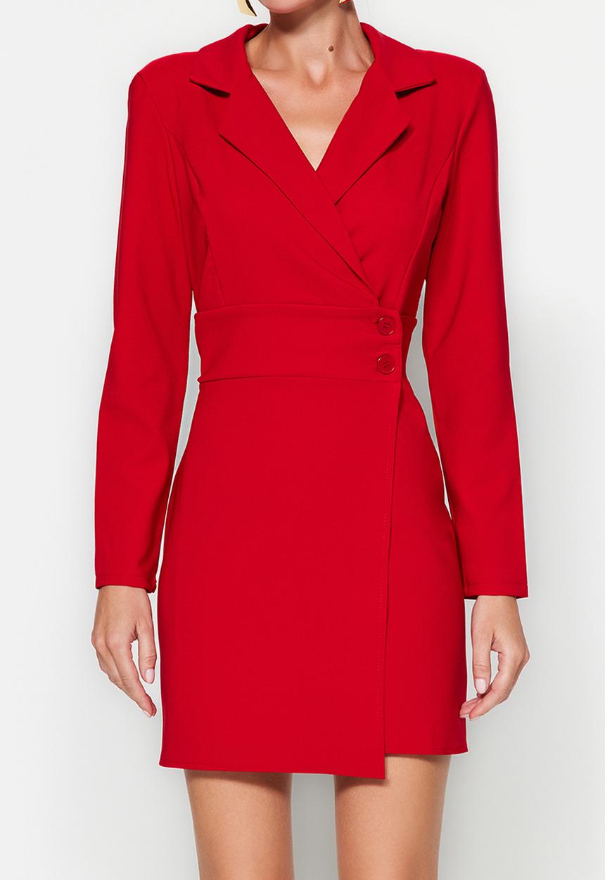 Trendyol - Button Detailed Mini Woven Jacket Dress - Red