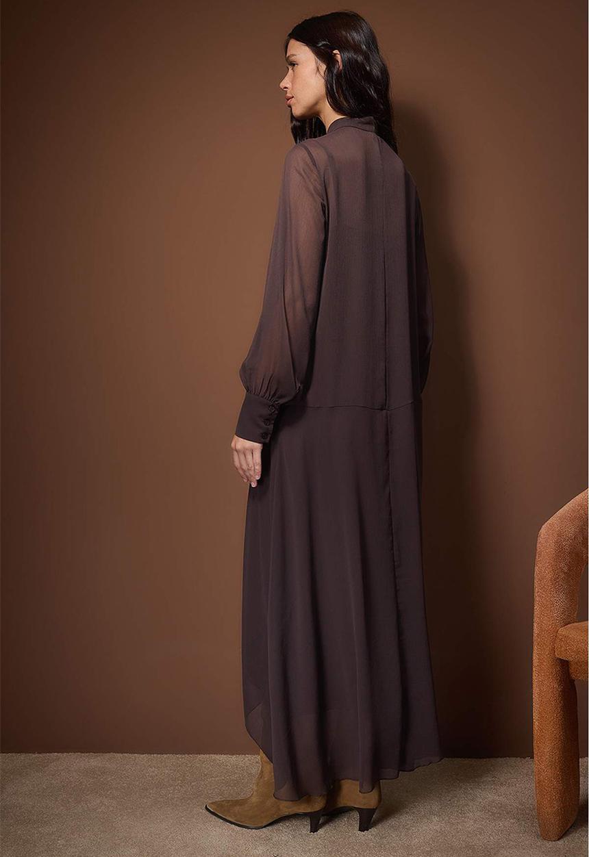 Trendyol - Chiffon Lined Woven Dress - Dark Brown