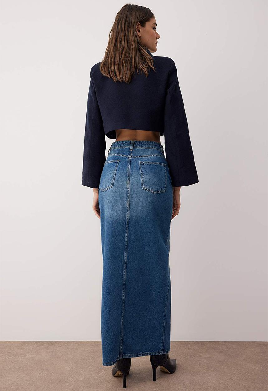 Trendyol - Slit Maxi Denim Skirt - Blue