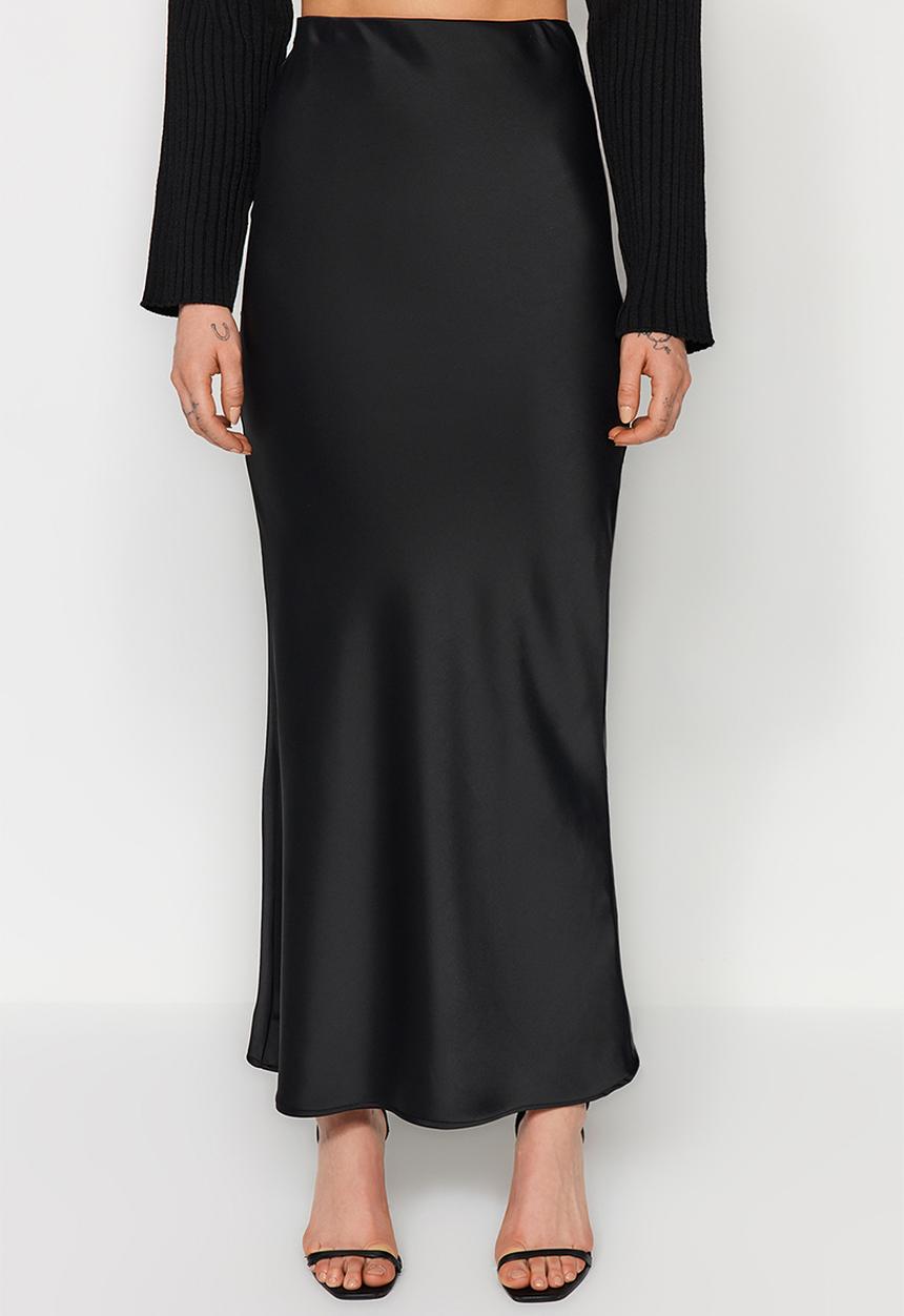 Trendyol - Satin Maxi Length Woven Skirt - Black