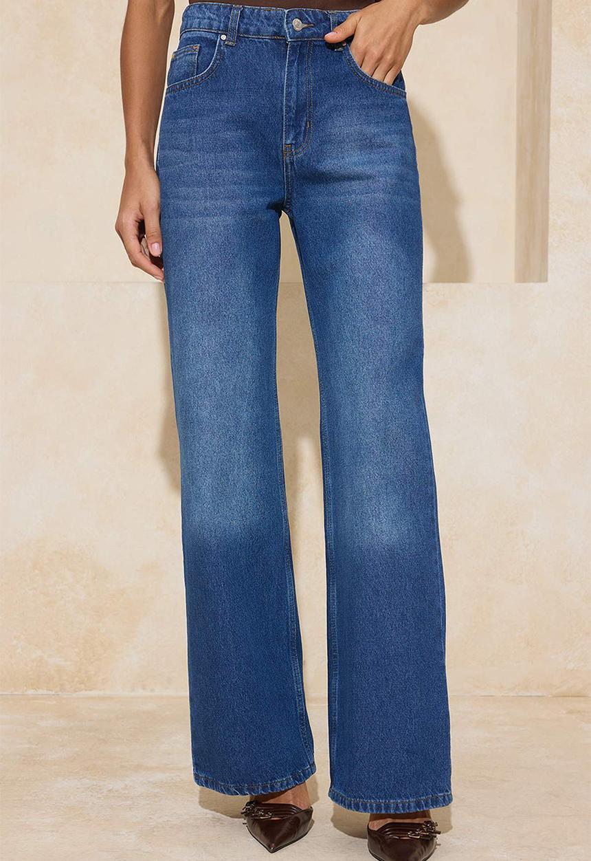Trendyol - Wide Leg Jeans - Dark Blue