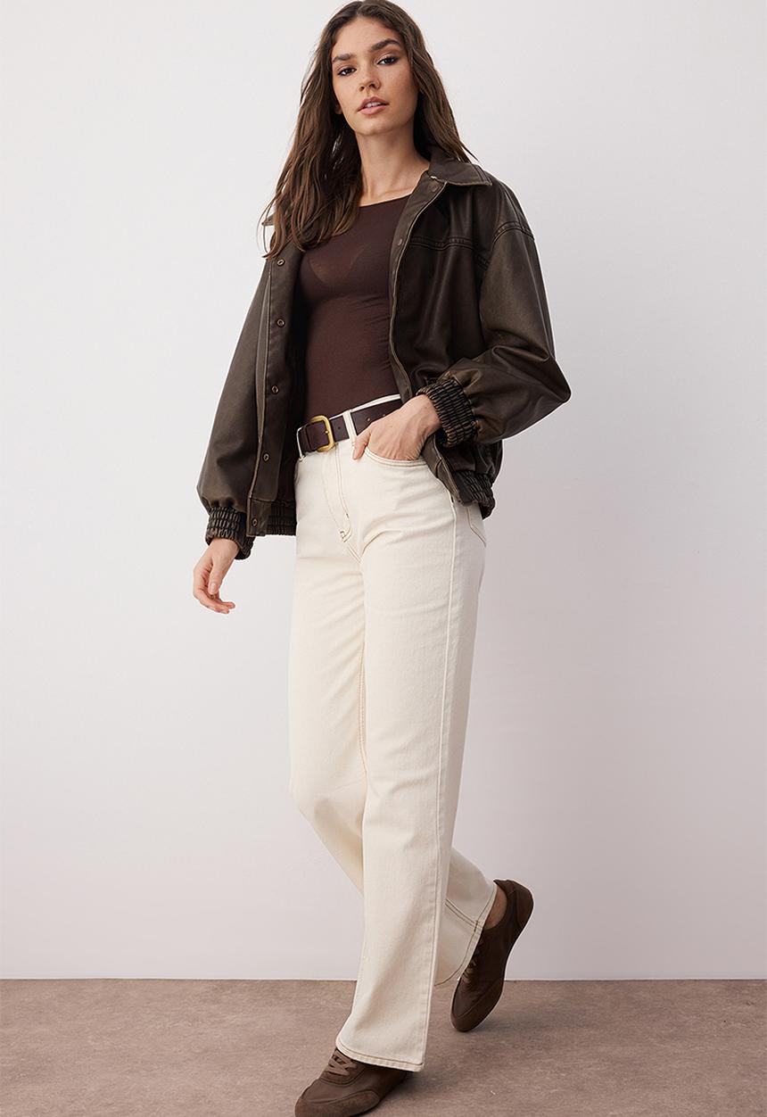 Trendyol - Wide Leg Jeans - Ecru
