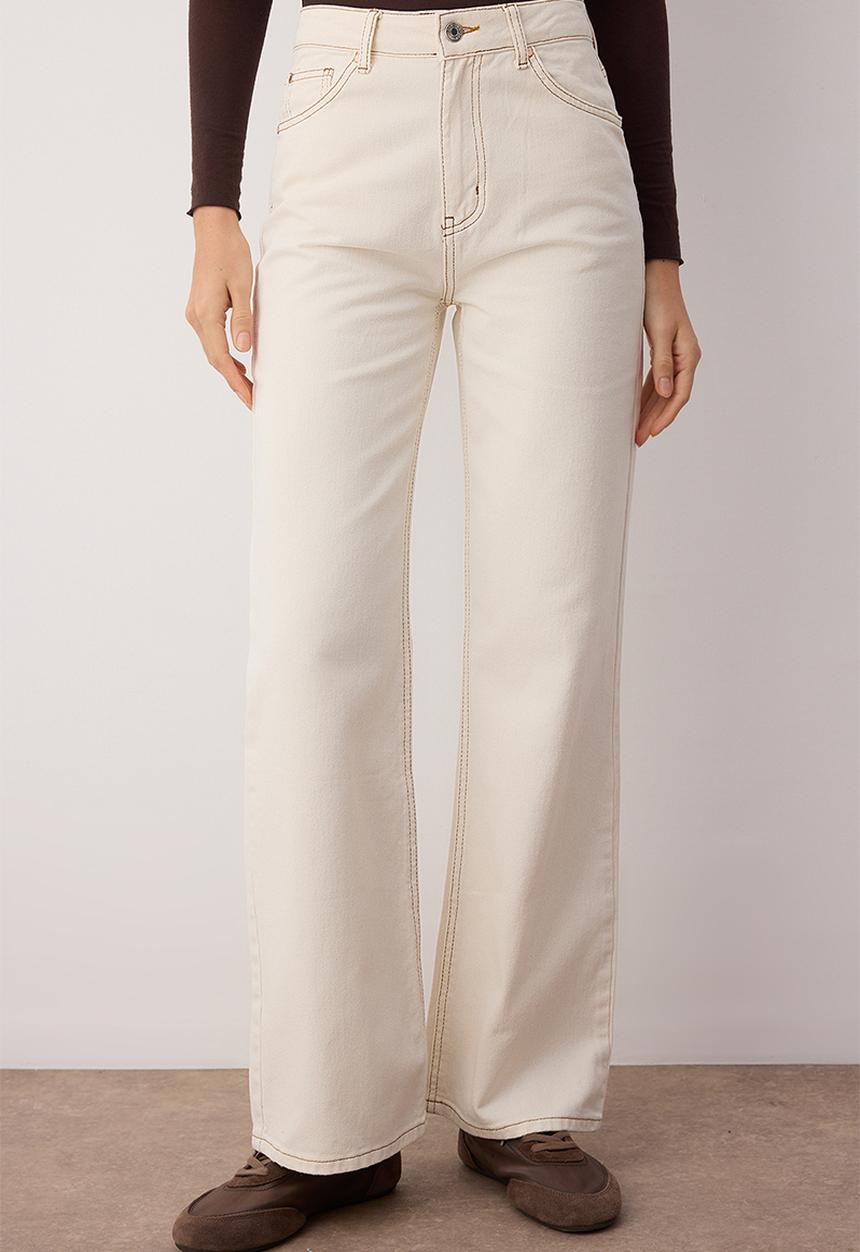 Trendyol - Wide Leg Jeans - Ecru