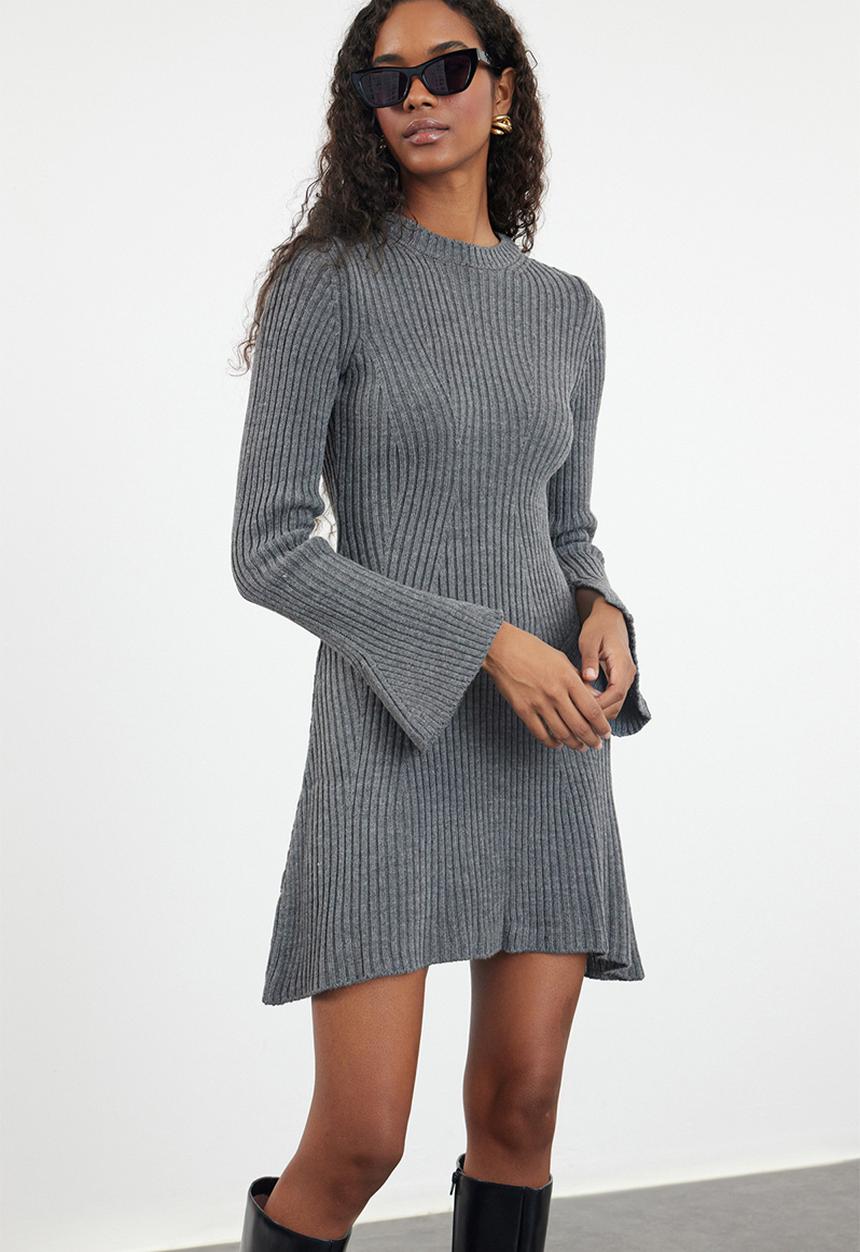 Trendyol - A-Line Mini Knitwear Dress - Anthracite