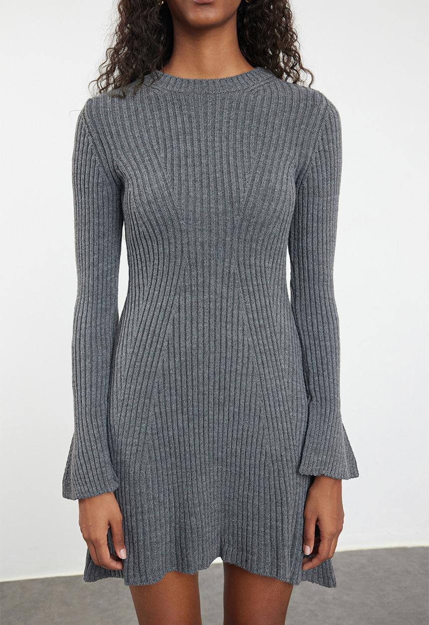 Trendyol - A-Line Mini Knitwear Dress - Anthracite