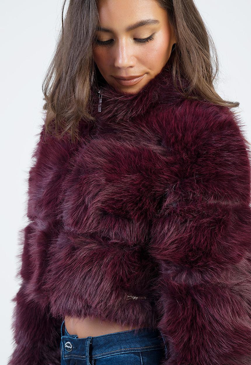 SISSY BOY - Time To Escape Faux Fur Jacket - Burgundy
