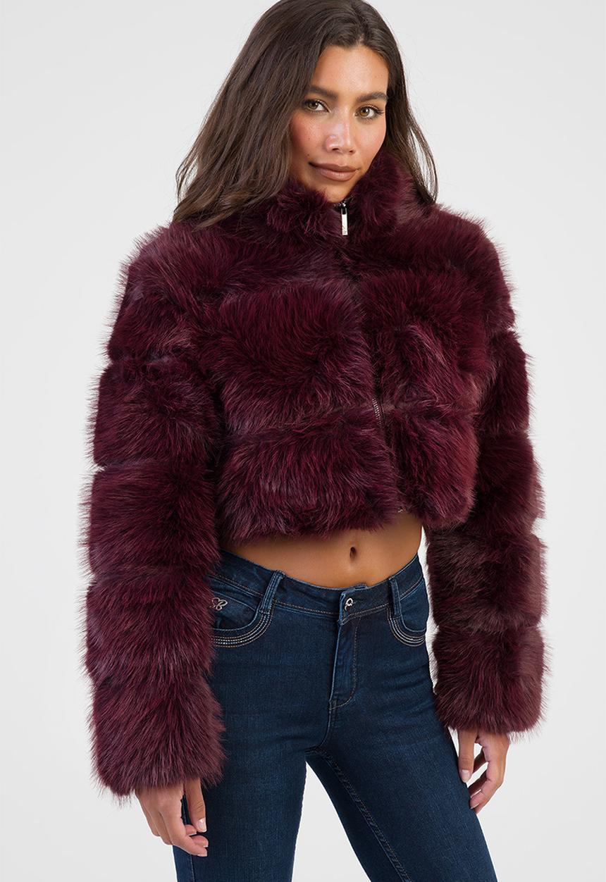 SISSY BOY - Time To Escape Faux Fur Jacket - Burgundy