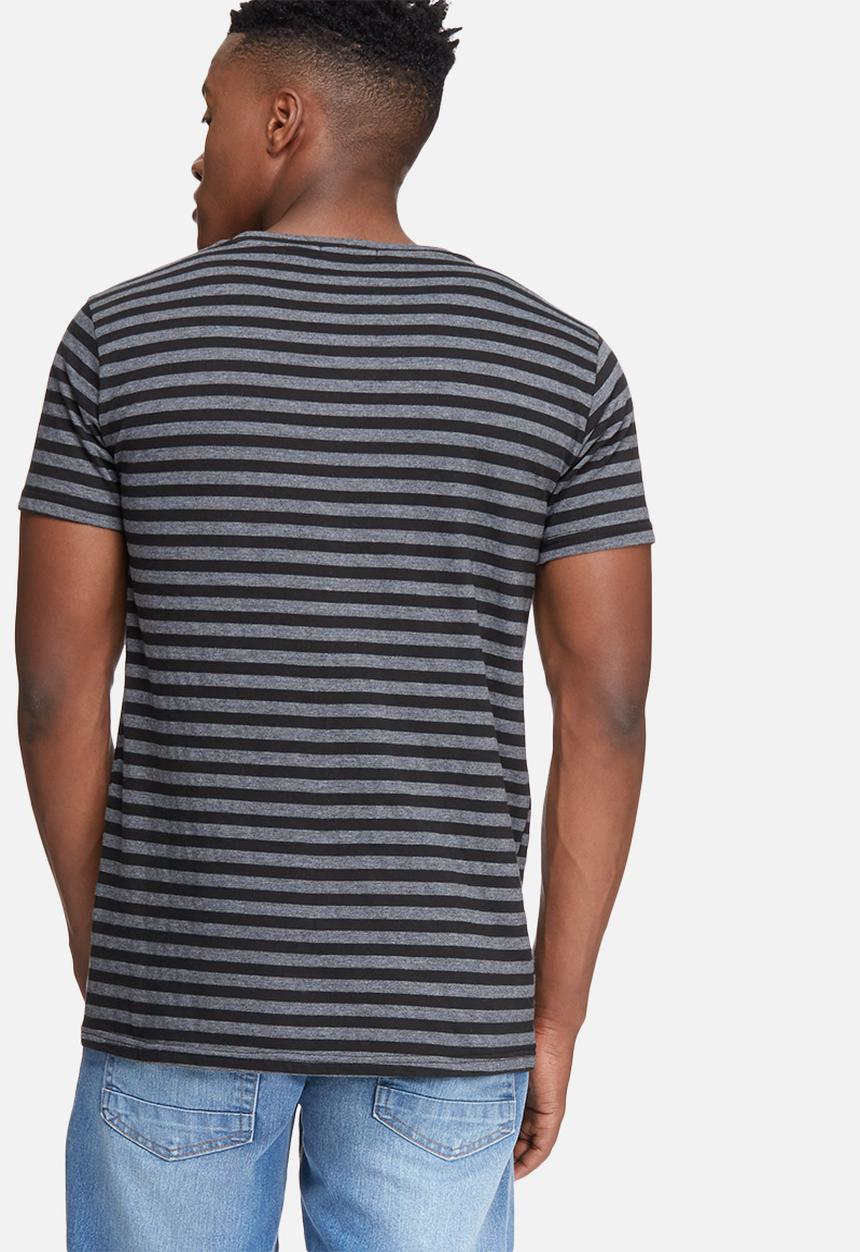 basicthread - Stripe scoop neck tee - black & grey