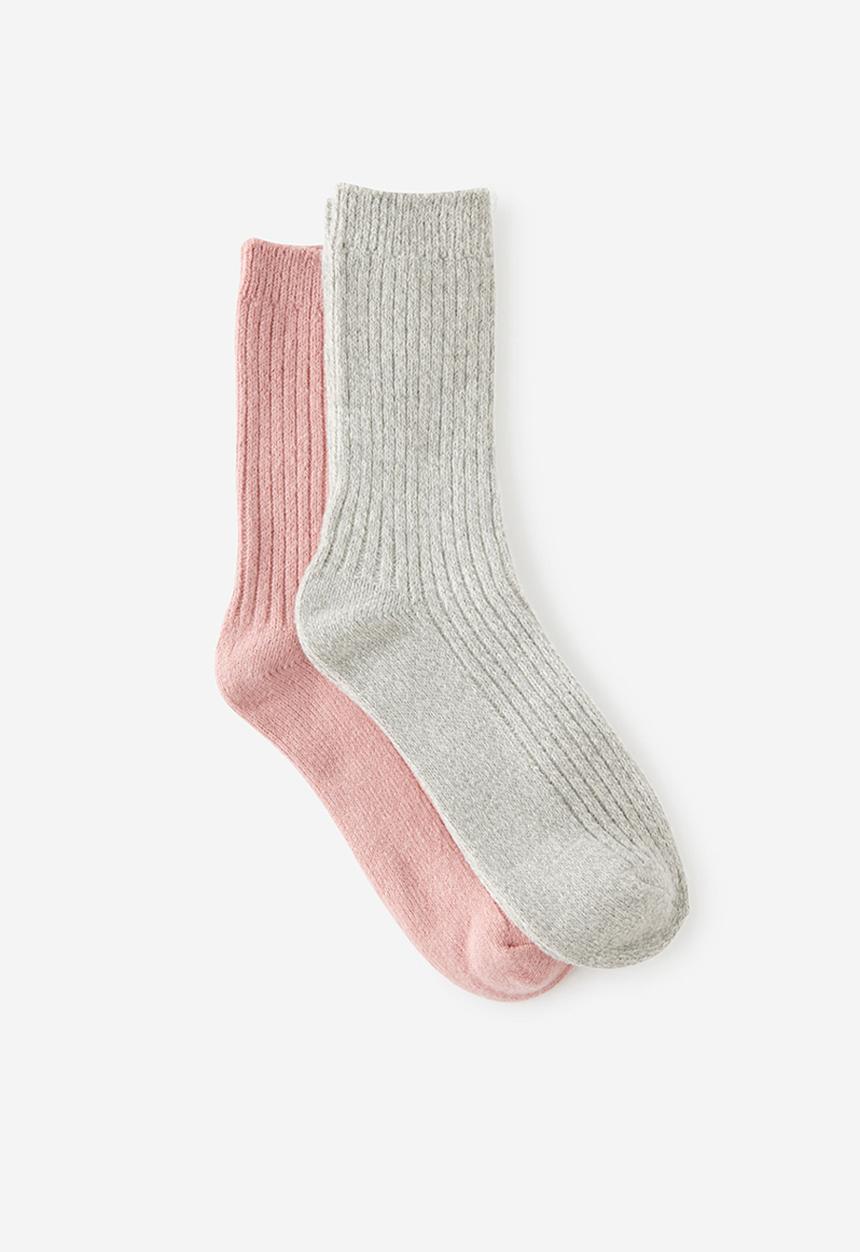Rubi - Cosy crew sock 2pk - grey marle/pink berry