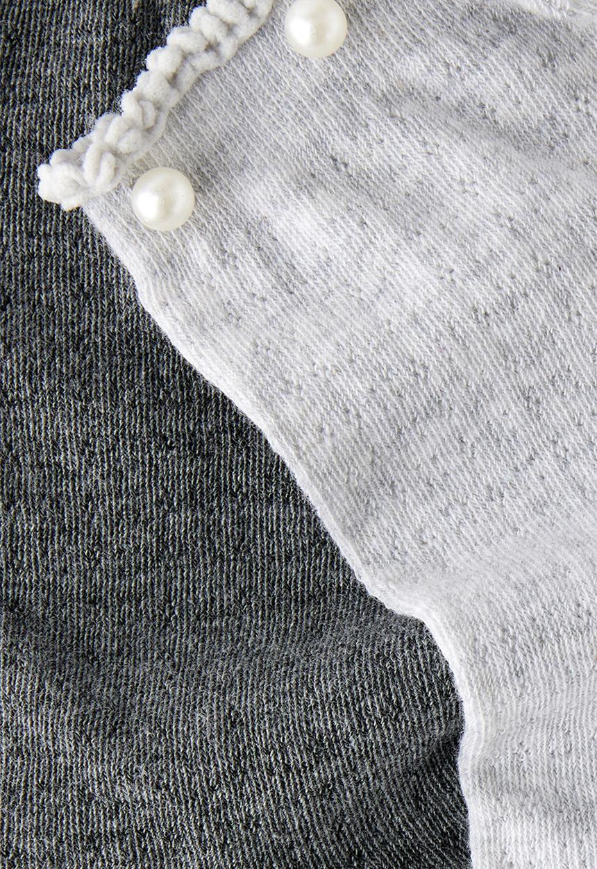 Rubi - Pearl pointelle frill crew sock 2pk - grey marle/charcoal marle