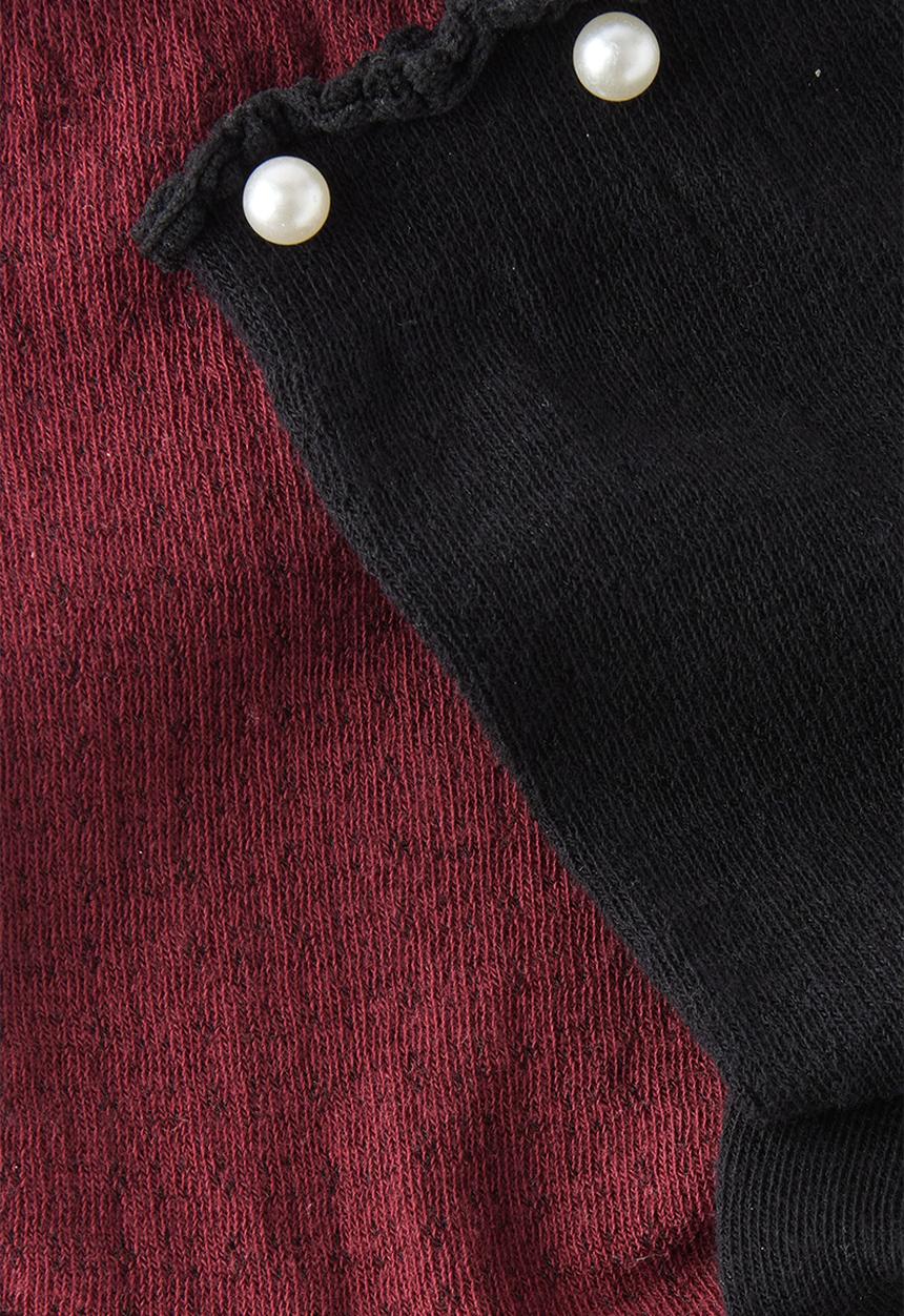 Rubi - Pearl pointelle frill crew sock 2pk - black/cherrywood