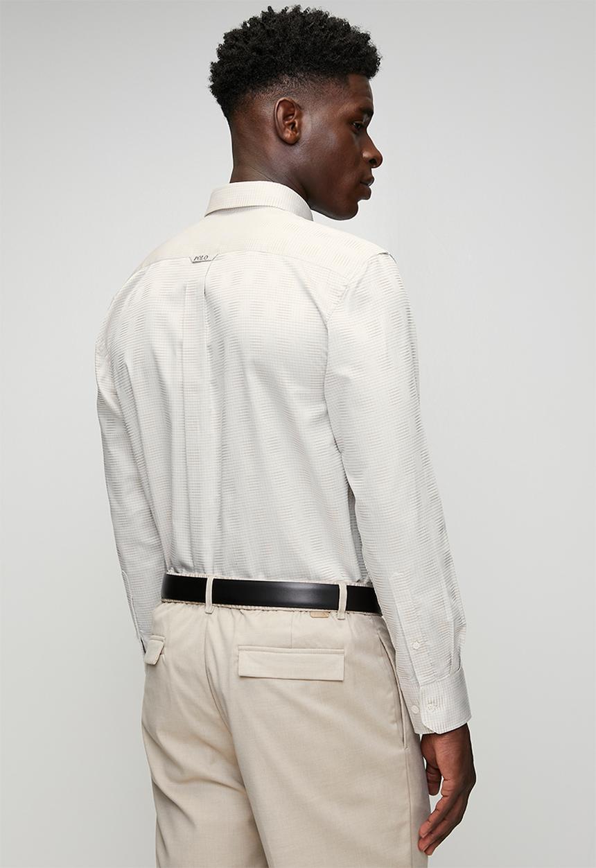 POLO - Jackson Dobby Tonal Check Long Sleeve Shirt - Stone