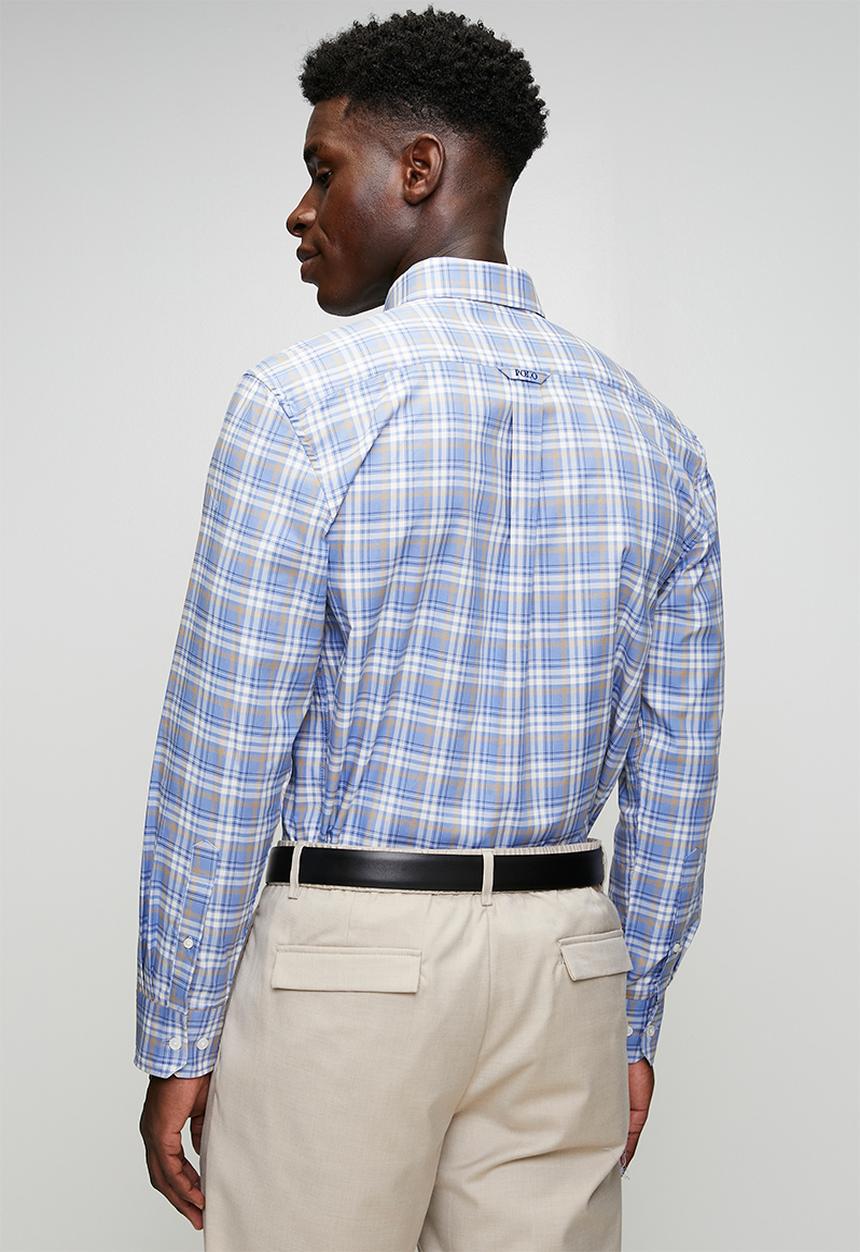 POLO - Yang Small Check Long Sleeve Shirt - Blue