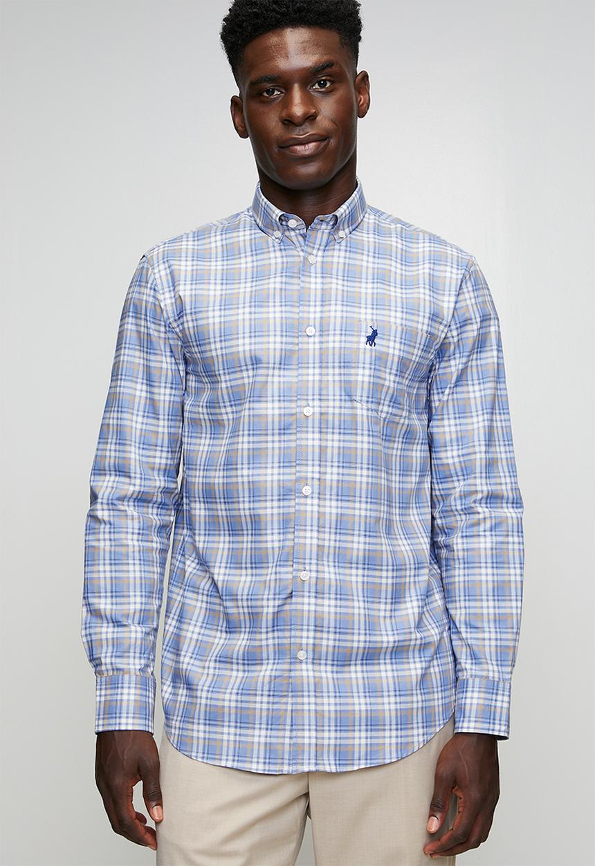 POLO - Yang Small Check Long Sleeve Shirt - Blue