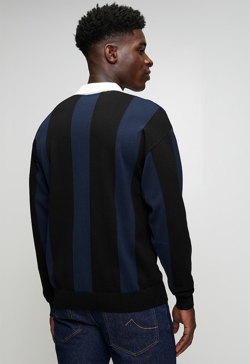 POLO - Moroka Sport Long Sleeve Polo Knit Top - Dark Navy