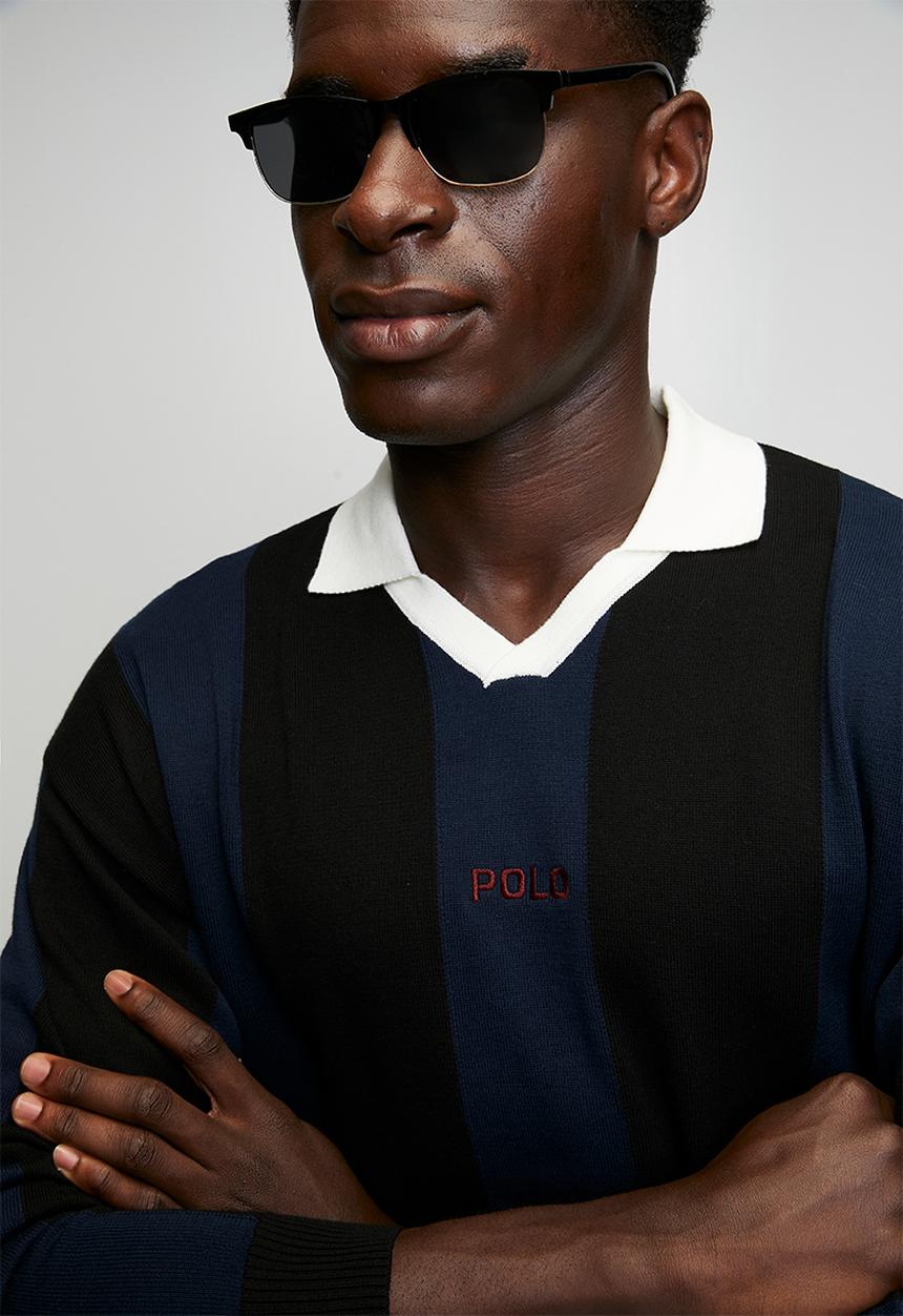 POLO - Moroka Sport Long Sleeve Polo Knit Top - Dark Navy