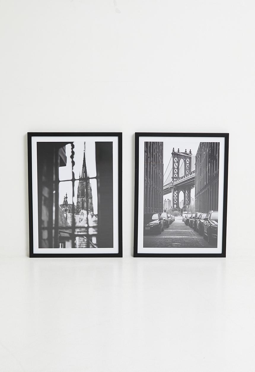 Sixth Floor - Greyscale Vista  Set of 2 - Black Frame