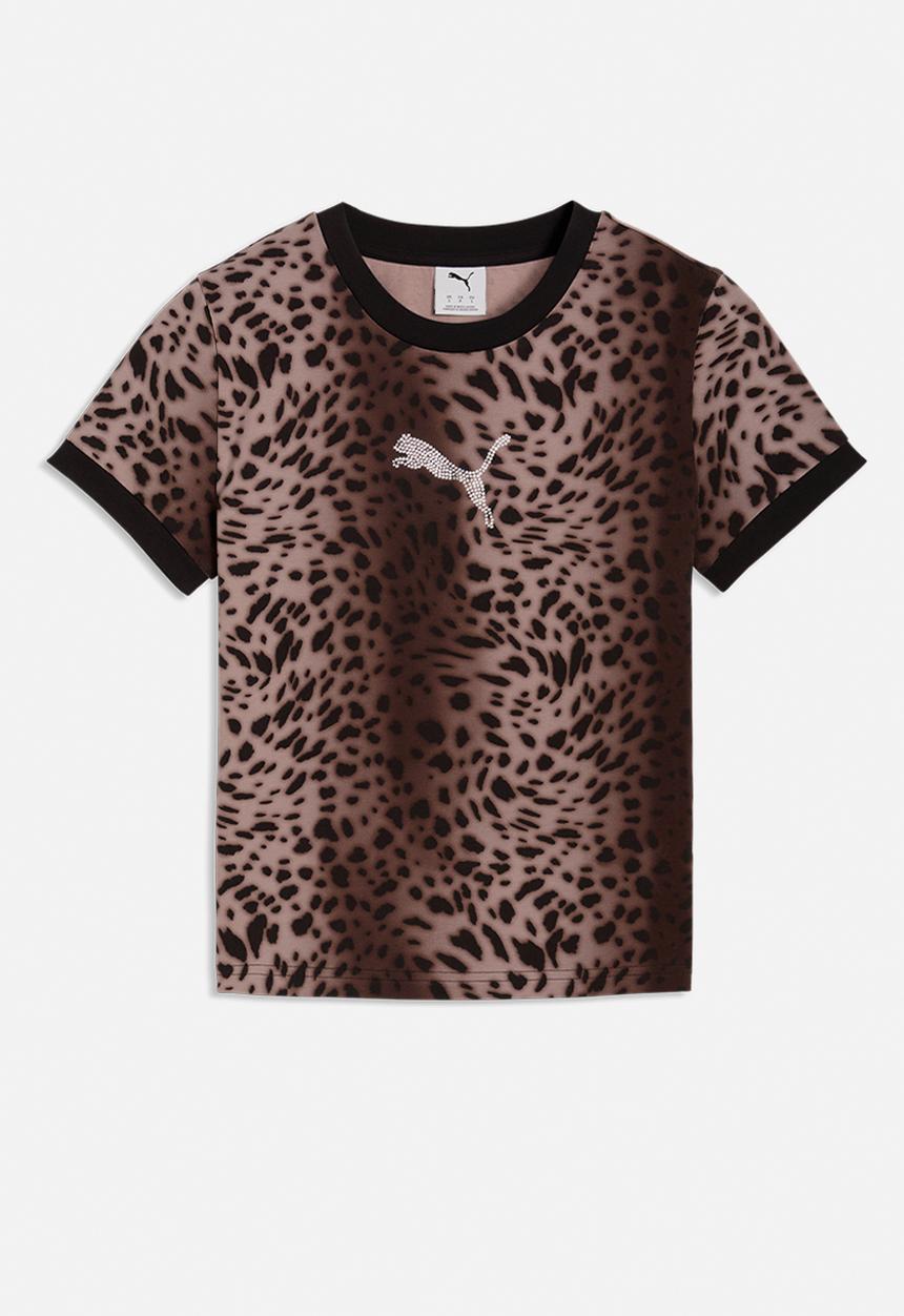 PUMA - Ess Graphics Leo Luxe Bedazzled Slim Tee - brown & black