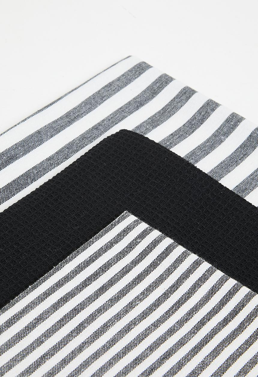 Excellent Houseware - Stripe kitchen towel set of 3 - Black