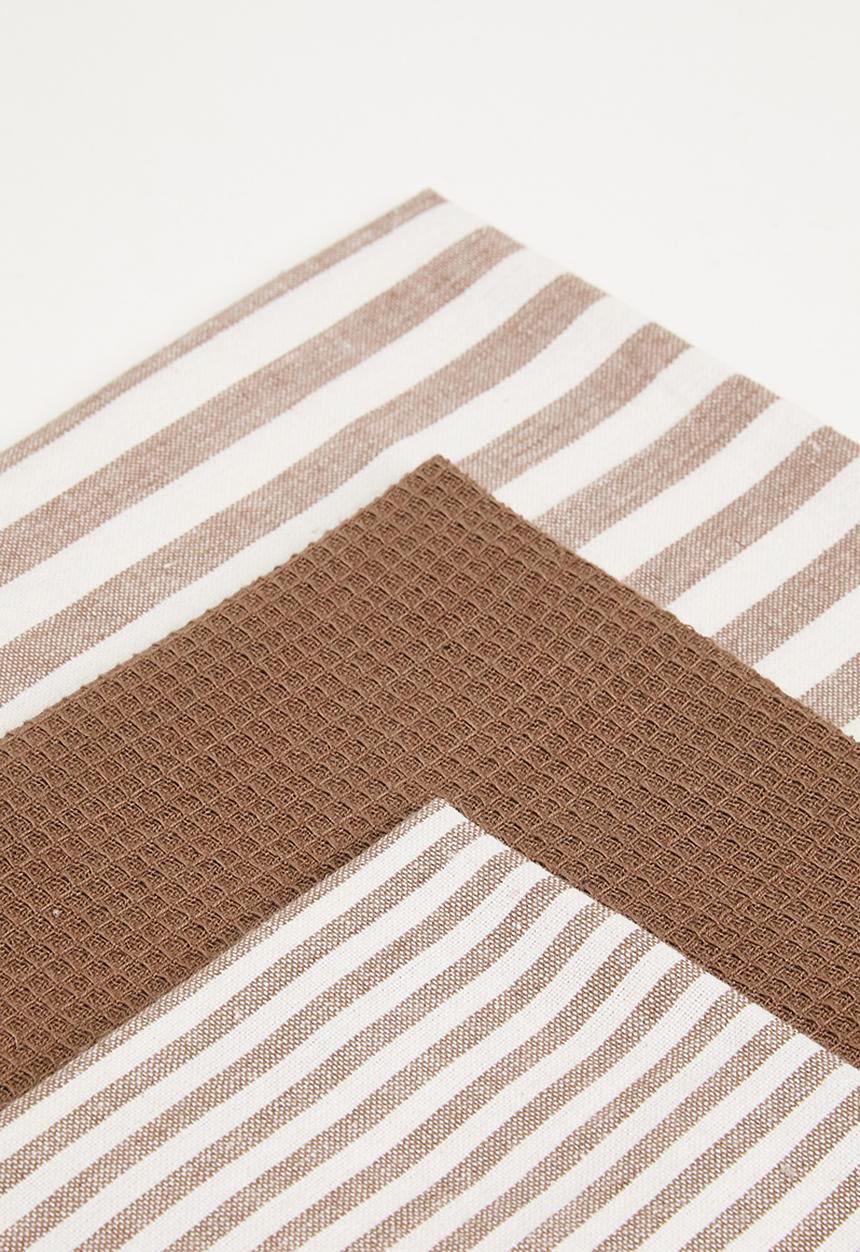 Excellent Houseware - Stripe kitchen towel set of 3 - Choc