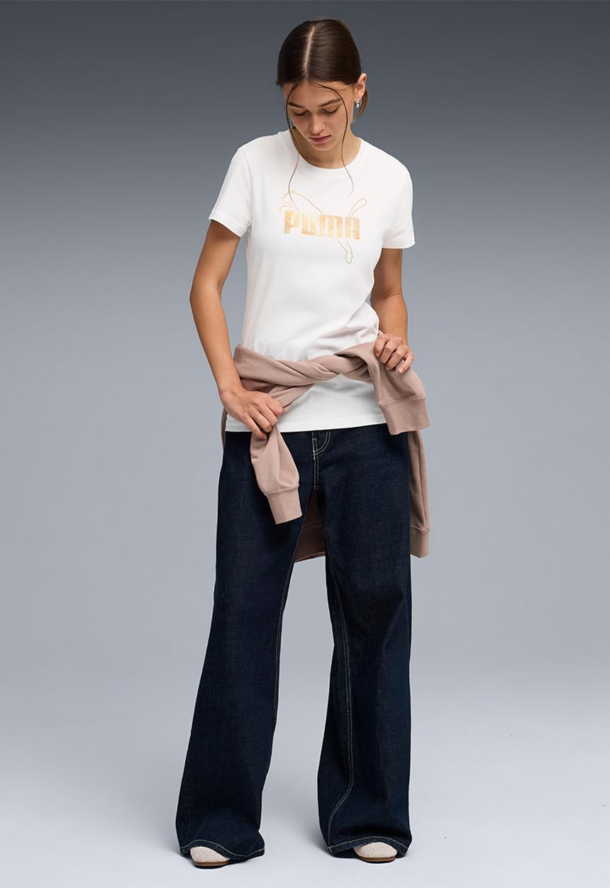 PUMA - Ess Logo Lab Metallic Tee We-P - Puma White-Puma Silver