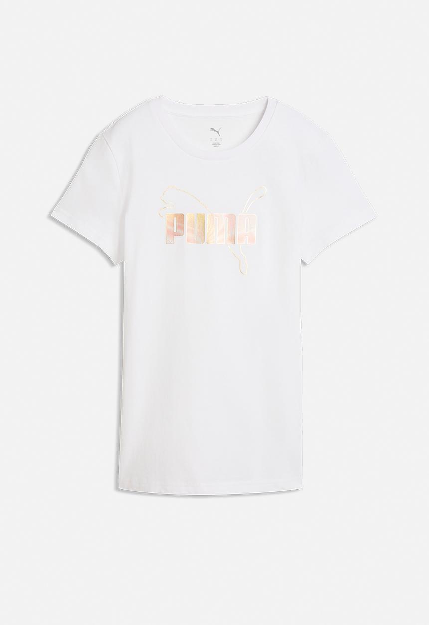 PUMA - Ess Logo Lab Metallic Tee We-P - Puma White-Puma Silver