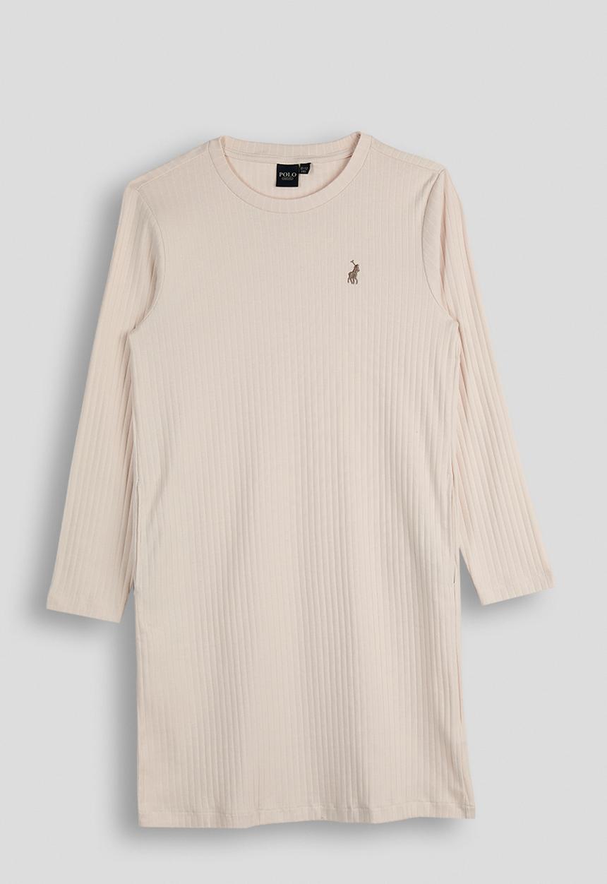 POLO - Casey rib ls dress - marshmallow