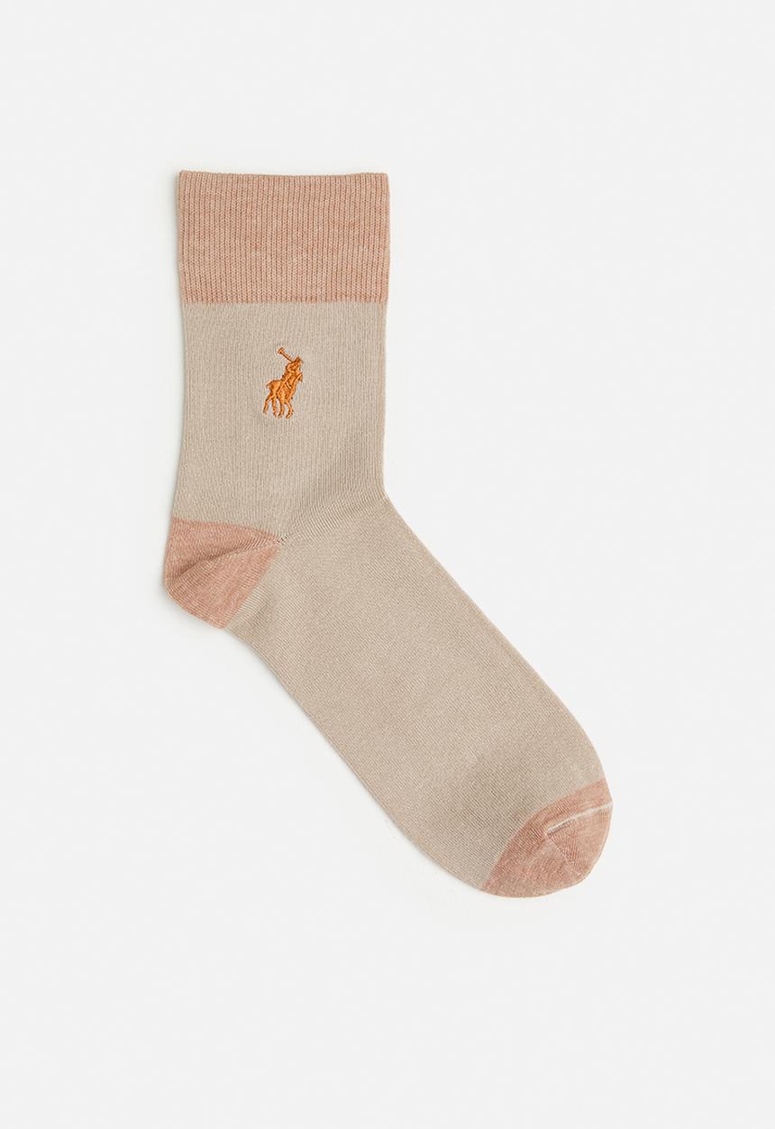 POLO - Polo Contrast Cuff Crew Sock – Stone